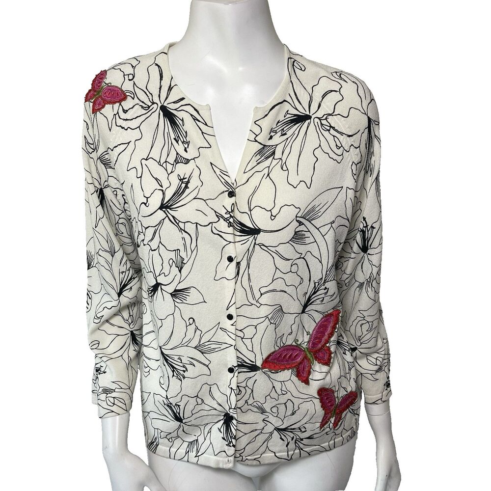 Vintage Marisa Christina Cardigan Butterfly Embroidered L Cottage Fairy Festival